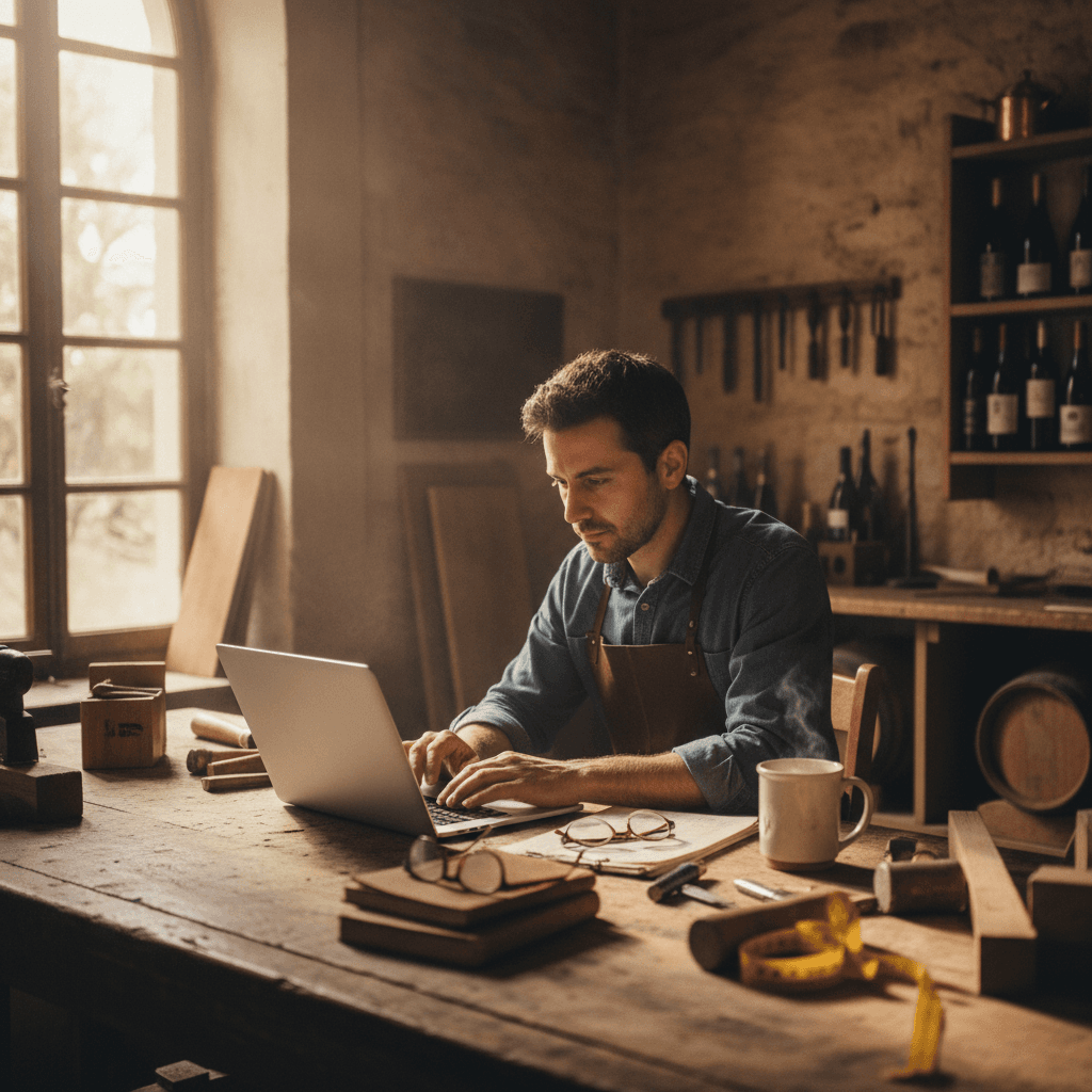 Artisan bordelais consultant un devis de création de site internet sur son ordinateur portable